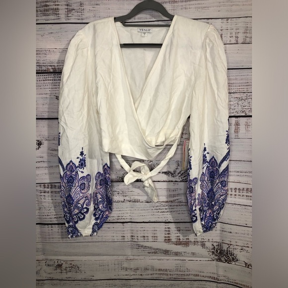 VENUS multicolored 3/4 sleeve wrap blouse with tie front - Picture 7 of 14